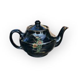 Japanese Black and Gold Painted Brown Betty Moriage Redware Teapot Vintage 1950s