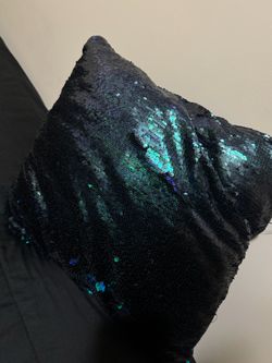 Black Teal Reversible Sequin Throw Pillow