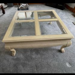 Wood Coffee Table w/ Glass Top
