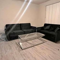 New In Boxes Black 2pc. Sofa And Loveseat 