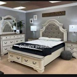 Realyn Chipped Queen Modern Farmhouse Style 6 Pc Bedroom Set ✅ Brand New💥 Delivery Available☄️ Financing Options👍 