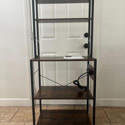 SUPERJARE Kitchen Bakers Rack with Power Outlet, Coffee Bar Table 4 Tiers, Kitchen Microwave Stand with 6 S-Shaped Hooks, Storage Shelf Rack for Spice