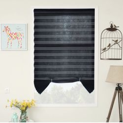 Temporary Blinds and Shades Pleated Window Shades Cordless Blinds Light Filtering Fabric Shade Easy to Cut and Install,36"x72"-3 Pack, Black