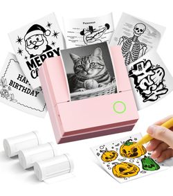 Sticker Printer, PM290C Portable Mini Printer, Inkless Bluetooth Sticker Maker with 3 Rolls Paper, Impresora Portátil for Notes, DIY, Gift, Smart AI A