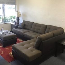 Brand New Brown Sectional Sofa Couch With Ottoman 