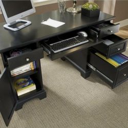 Homestyles Bedford Wood Pedestal Desk in Black