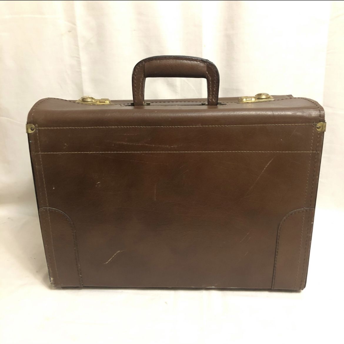 Vintage Brown Leather Suitcase, Old School Briefcase, Antique Train Trunk, Display Decor Vintage Prop