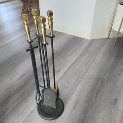Contemporary Solid Black and Gold Fireplace Tools.