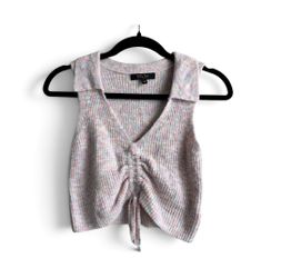Witty Fox Pastel Knit Cropped Sweater Vest Ruched Front Tie Size Small
