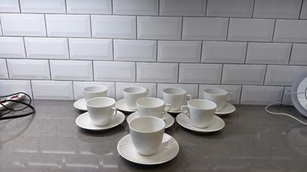 Royal Copenhagen white flutted half lace 16 piece coffee set of cups and saucers