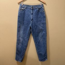 Women’s 14 Med Medium Vintage Lee Blue High Waist Tapered Stone Wash Mom Jeans
