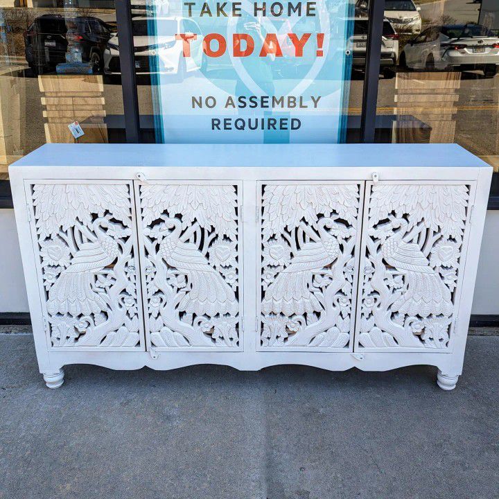 Four Door Carved White Sideboard 