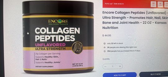 New Encore Collagen Peptides Unflavored 22oz, Exp: 8/26