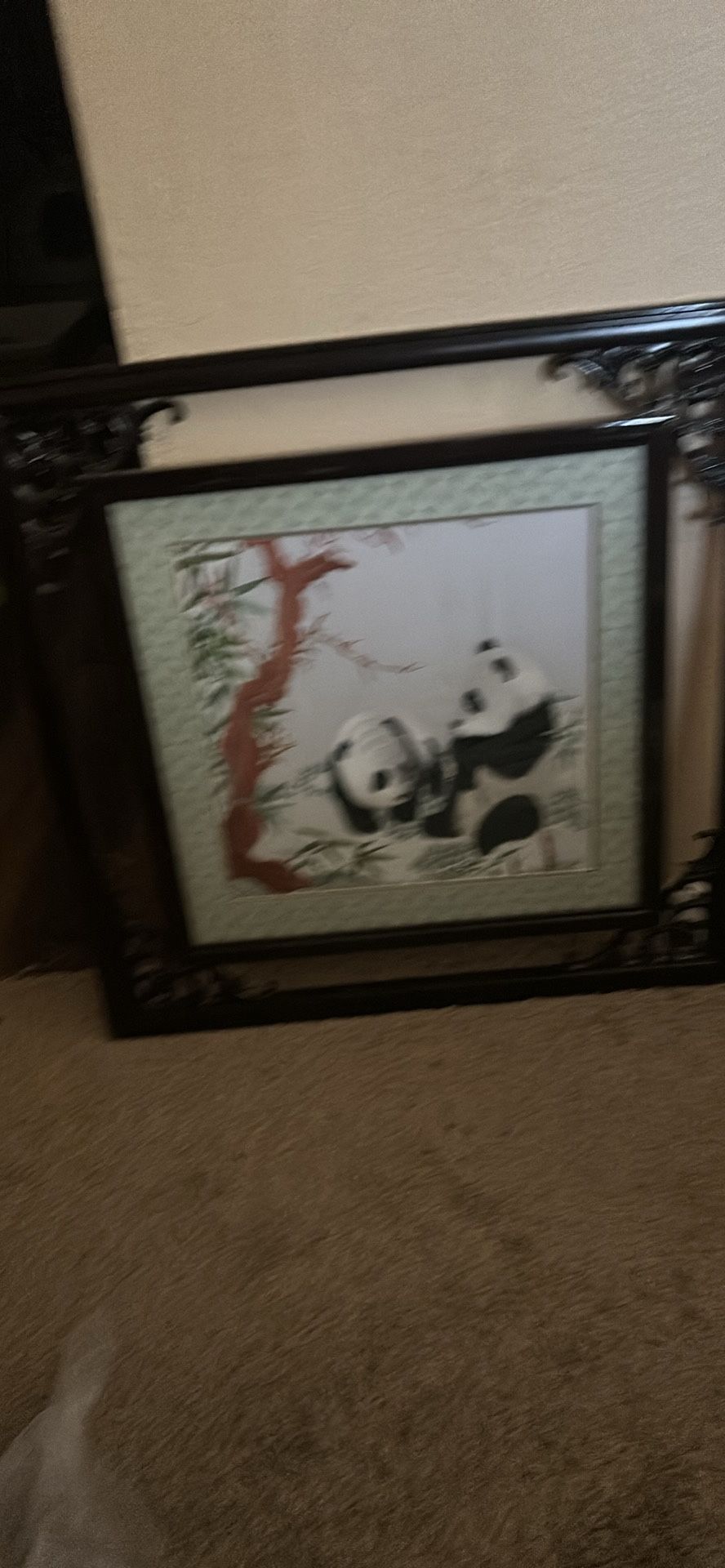 Unique stitch Work panda art with Cherrywood frame
