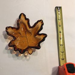 Amber Maple Leaf Glass Candy Dish