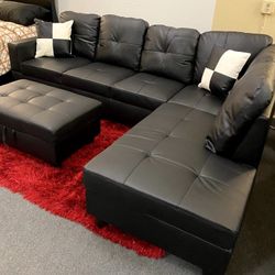 🥳♦️PRICE REDUCED♦️Save$ 300 Black 3PCS Sectional W/Storage Ottoman (Right Or Left Chaise) 👍FREE DELIVERY 