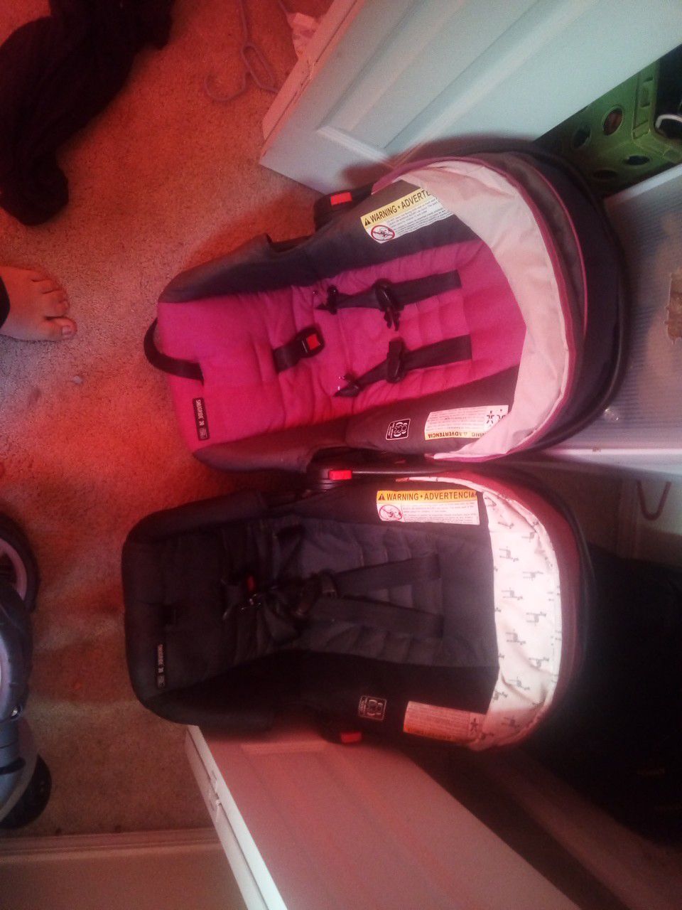 Anyone in need of 2 infant car seats for a boy or girl need to trade for a changing table or pack and play