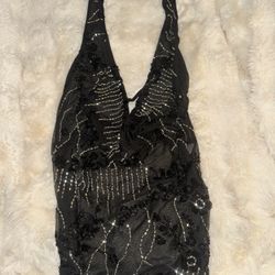 Black beaded halter top with silver accents #partydress Women's Sequin Sparkly Halter Crop Top Se... Black, S