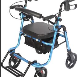 2 In 1 Rollator Walker | Rolling Walkers For Seniors Lightweight With Large Wheels, Rollator With Seat And Brakes Fold Up, Medical Transport Chair Wal