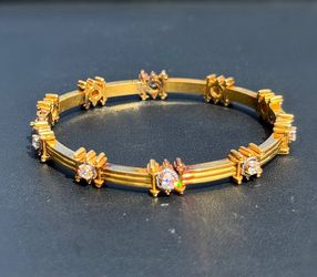 Antique Jewelry 14k solid yellow gold VS Natural Diamond 1.00CTW bangle fancy frame shape bracelet 6.50” 7.15mm