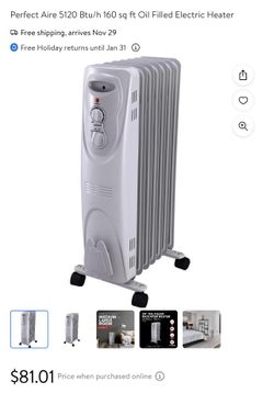 Perfect Aire 5120 Btu/h 160 sq ft Oil Filled Electric Heater