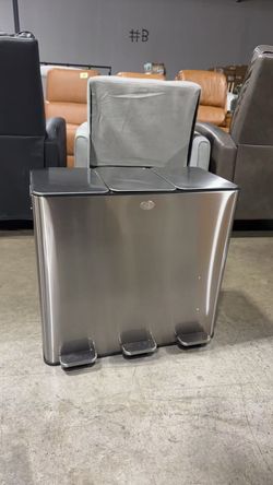 60L/15.9 Gal Gallon Three-Compartment Pedal Stainless Steel Kitchen Recycling Trash Can with Odor Seal, Hands-Free Foot Operated Waste Bin for Home, O