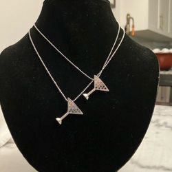 2 NWOT Swarovski crystal Martini Glass Pendant Necklace black & blue set