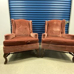 Chairs - Vintage French Provincial Oversized Wingback Velvet Chairs - Set Of 2