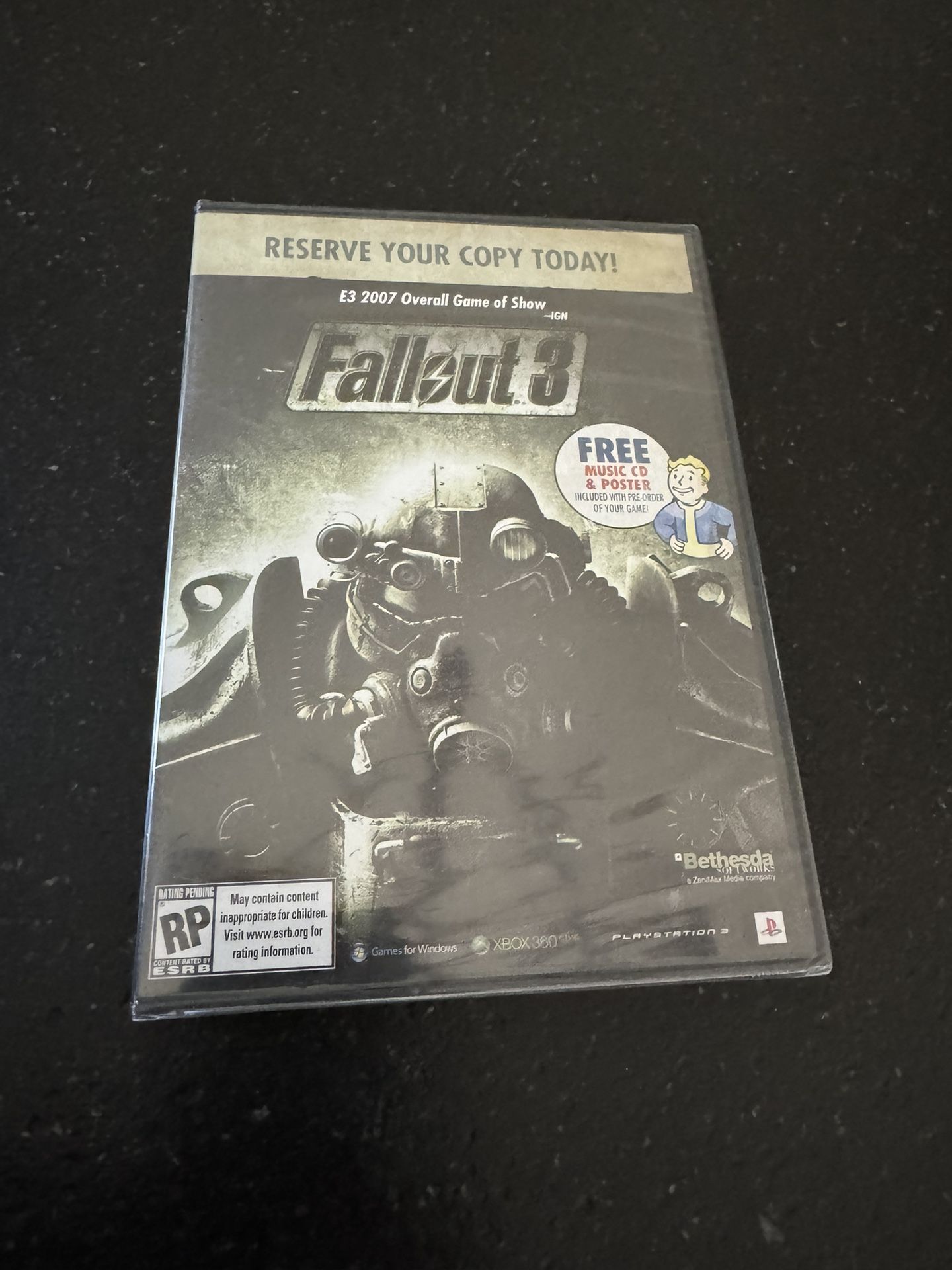 Fallout 3 Preorder CD + Poster Reserve Copy Rating Pending RP Promo Xbox 360 New