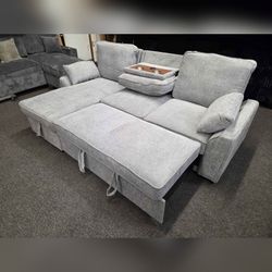 Light gray Pull out sofa bed sleeper sofa with cup holders and USB out