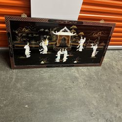 Chinese Japanese Wood Panel Mother Of Pearl Women Children Large