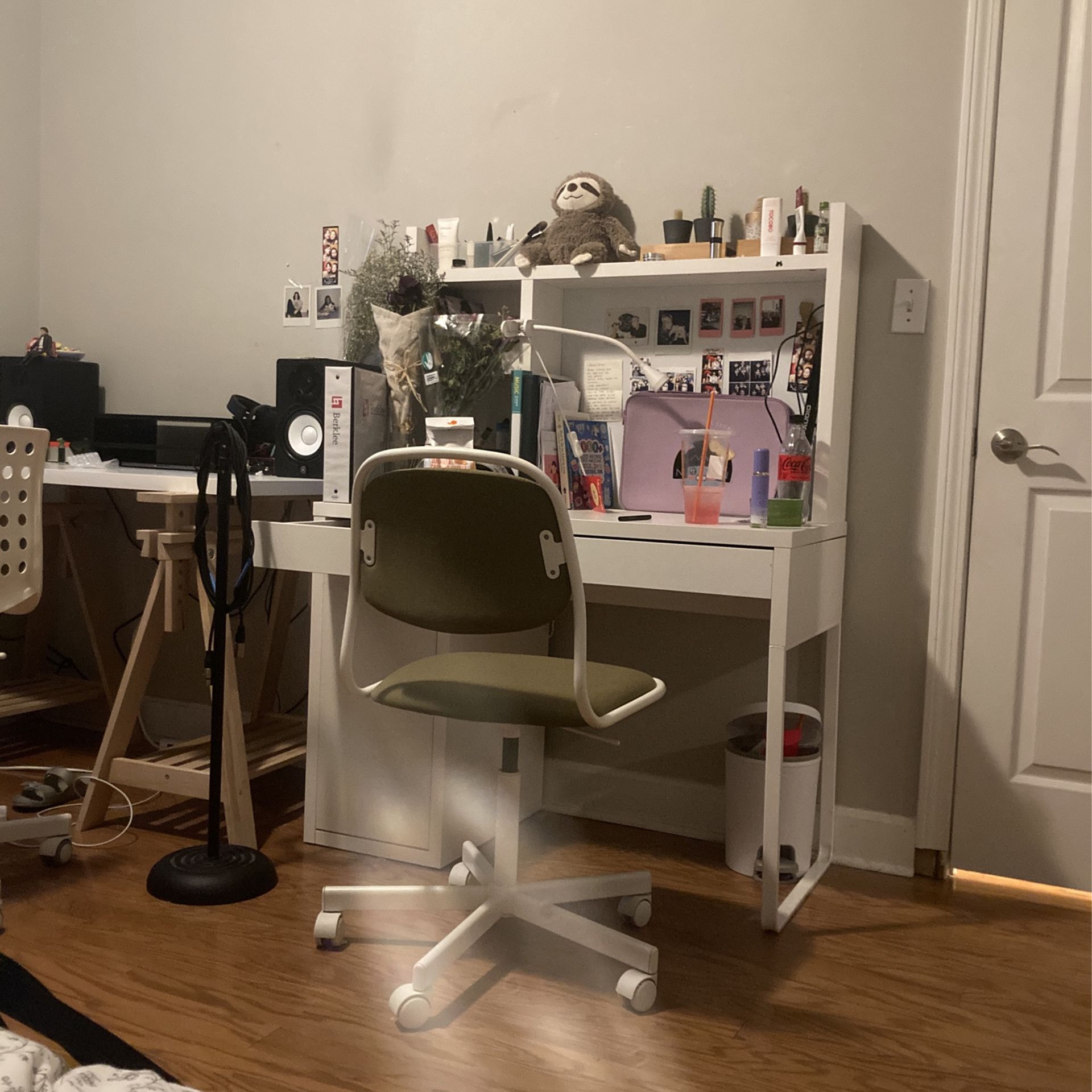 IKEA Desk With Shelf & Chair & Lamp & Trash Can