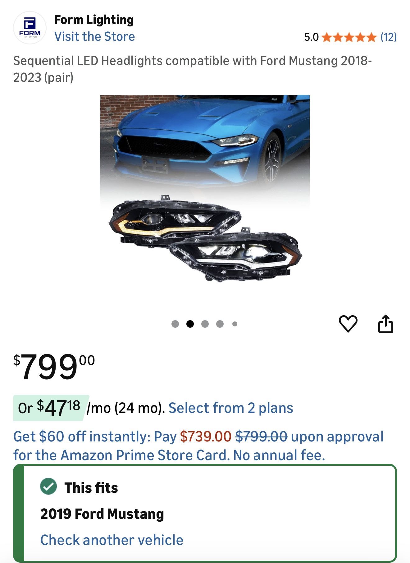 S550 Mustang Headlights 2018-2023