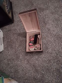 Vintage wooden shoe shine kit box