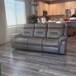 New Grey Leather Reclining Couches 