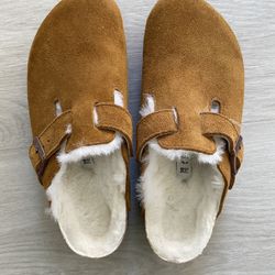 Birkenstock Boston Shearling Suede Leather Size 38