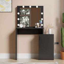 Black Color Makeup Vanity Desk with Mirror and Lights