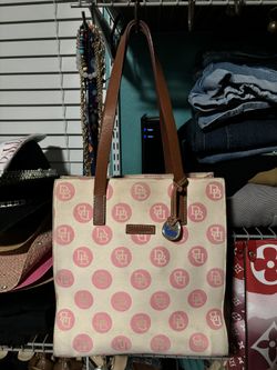 Dooney & Burke Shoulder Bag/Handbag  Pink Polka Dots And Leather Straps