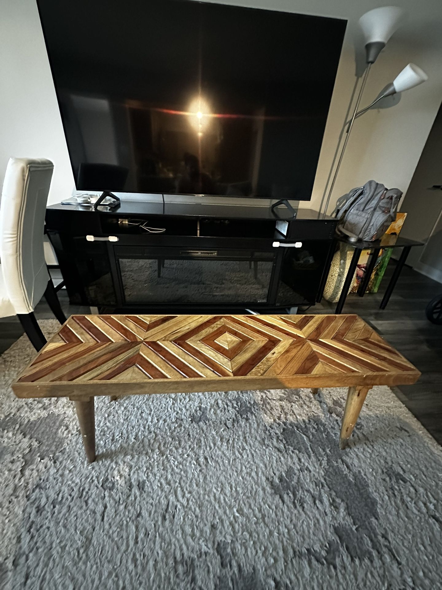 Handcrafted Wooden Bench / Coffee Table – Unique Geometric Inlay Design