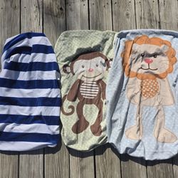3 Baby Fitted Changing Pad Covers  - Monkey, Lion, Stripes