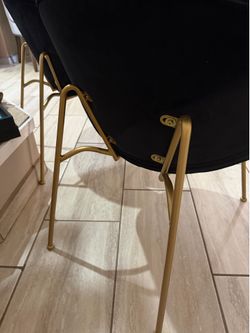 Two Velvet Dining Chairs, Upholstered Living Room Chairs with Gold Metal Legs
