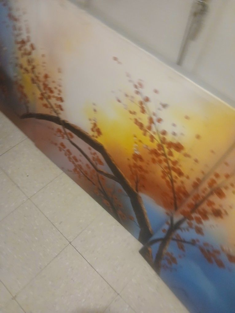 A three piece painting of japanese Sakura Cherry Tree Only 80