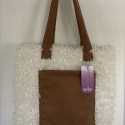 Sprigs Faux Curly Fur Tote Bag. Laptop Sleeve & Strap. NWT