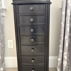 Black Jewelry  Armoire with Mirror  -7 Drawers And 2 Side Doors With 24 Necklace Hooks 