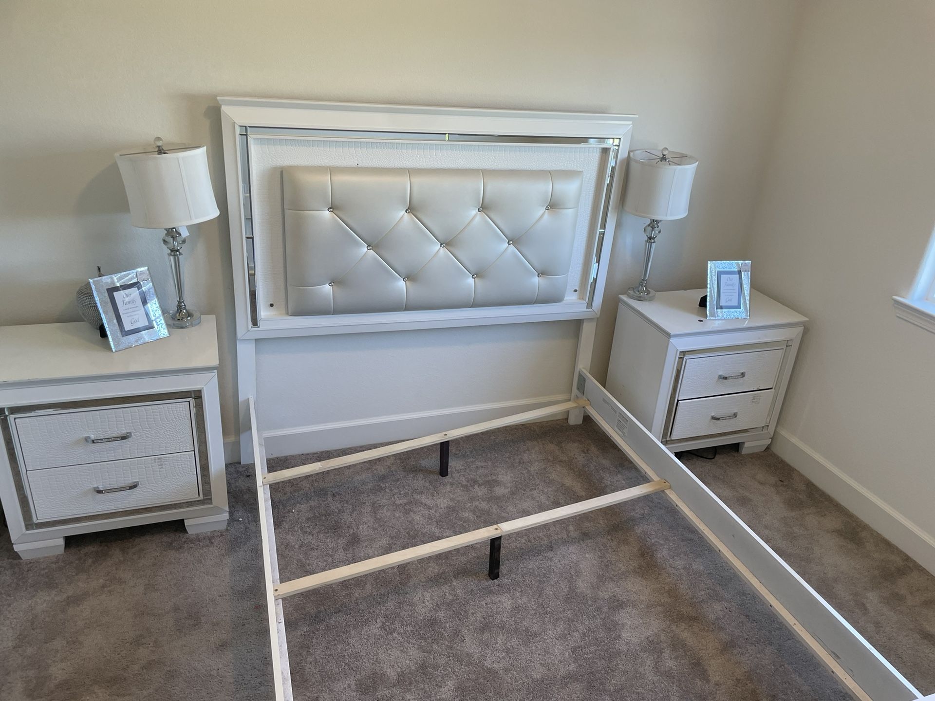 Queen Bed Frame And End tables 