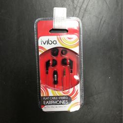  iVibe Flat Cable Stereo In Ear Headphones W/ Microphone Red