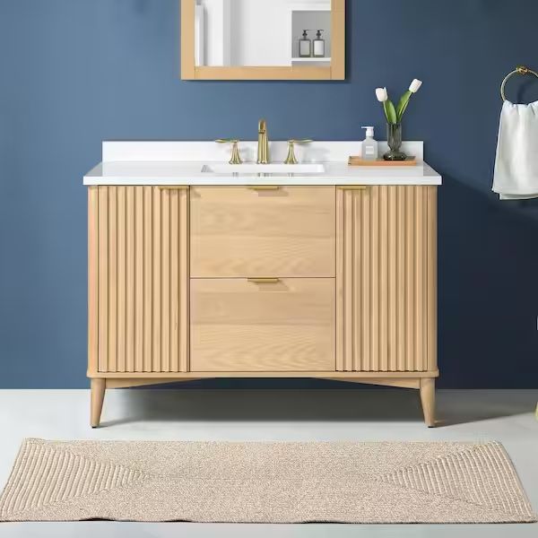 48in W Single Sink Bath Vanity in Rustic Ash with White Engineered Stone Top