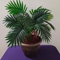 *** CLEARANCE *** Faux Potted Palm Plant in a 10" Gold Circle Planter w Red Jasper Stone @ Lasting Creations