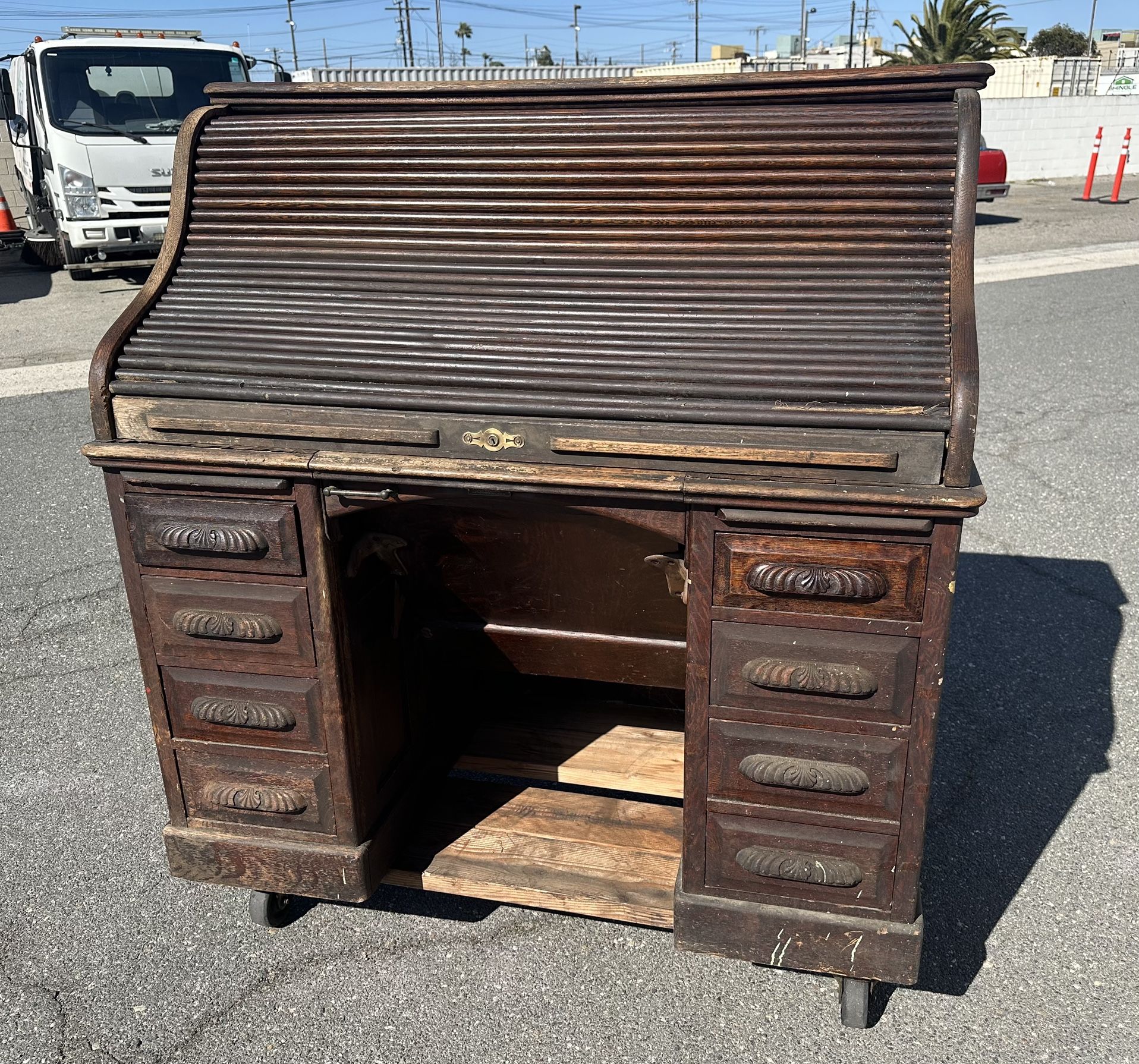Antique Horrocks Rolltop Desk with Chairs to Restore