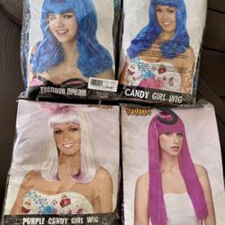 Halloween Wigs, Purple, Blue, Pink